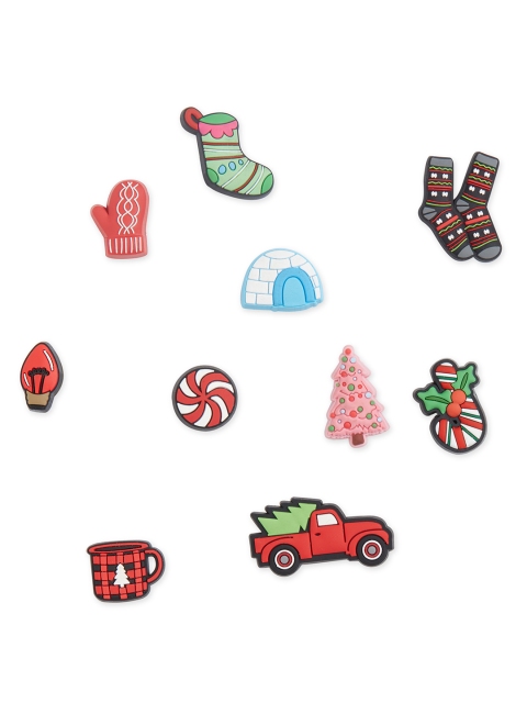 

Crocs Set Of 10 Red & Coral Pink Happy Holidays Jibbitz Shoe Charms