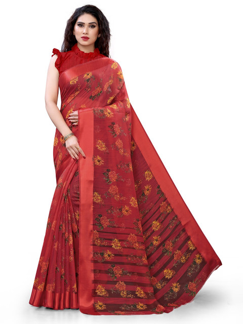 

KALINI Red & Yellow Floral Bagh Saree