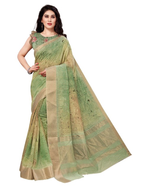 

KALINI Green & Beige Zari Saree
