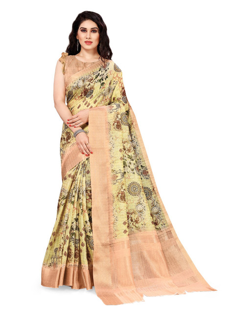 

KALINI Yellow & Brown Ethnic Motifs Zari Saree