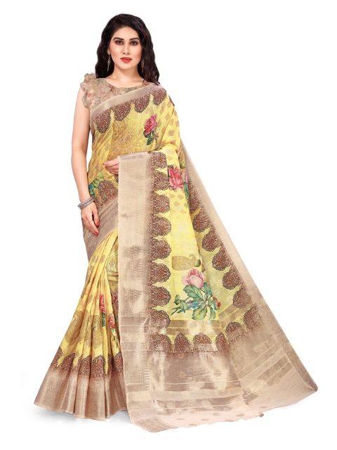 

KALINI Yellow & Brown Ethnic Motifs Zari Saree