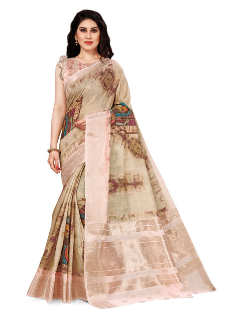 

KALINI Beige & Brown Ethnic Motifs Zari Saree