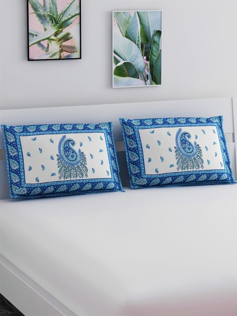 

Salona Bichona Set Of 2 Blue & White Printed 120TC Pure Cotton Pillow Covers