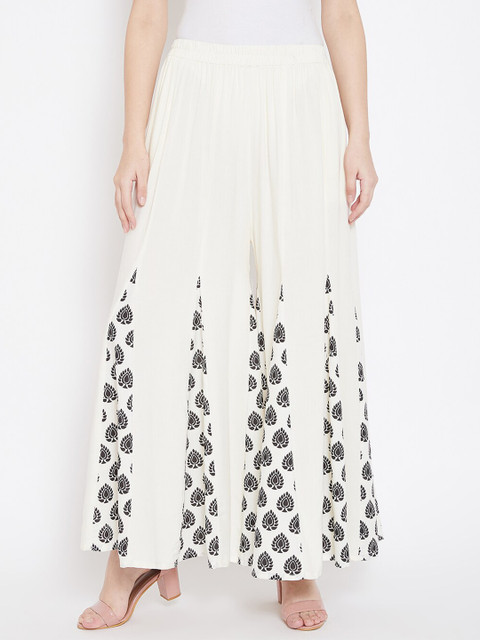 

TULIP 21 Women Off White & Grey Ethnic Motifs Printed Godet Flared Palazzos