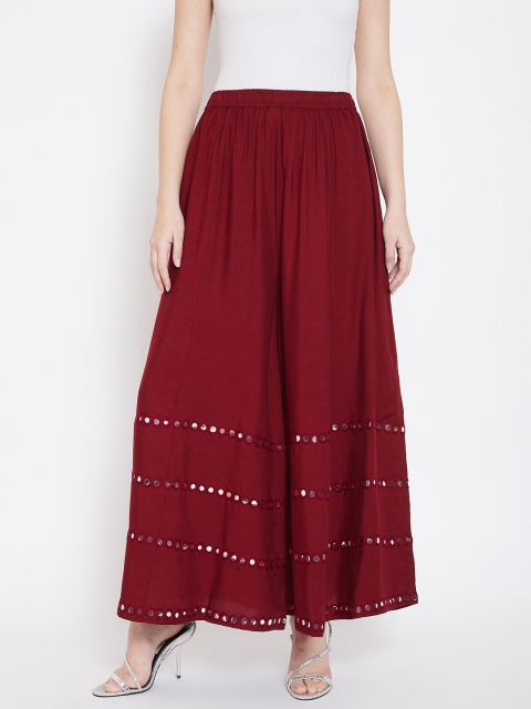

TULIP 21 Women Maroon & Gold-Toned Embellished Flared Palazzos