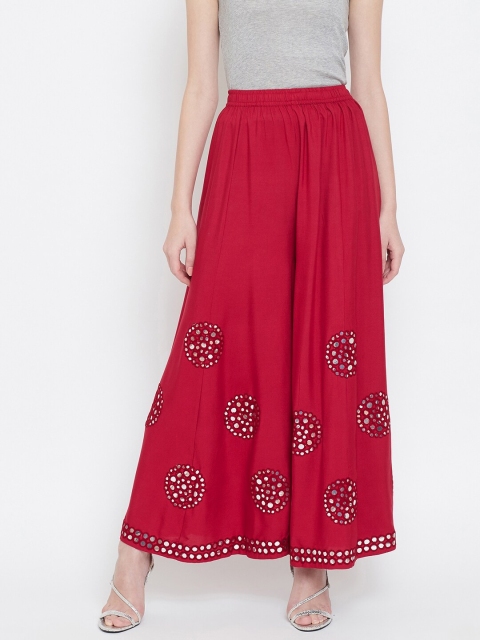 

TULIP 21 Women Maroon Ethnic Motifs Embellished Flared Palazzos