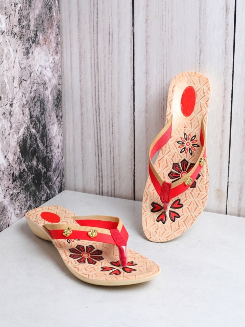 

FABBMATE Women Beige Printed Open Toe Flats