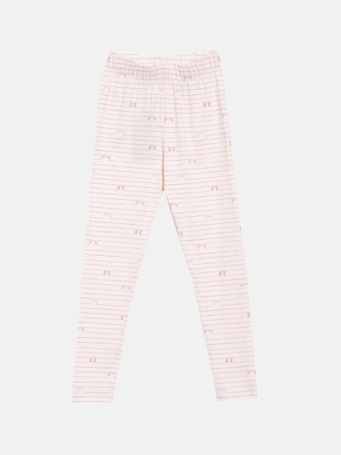 

YK Girls Pink & White Printed Cotton Lycra Leggings
