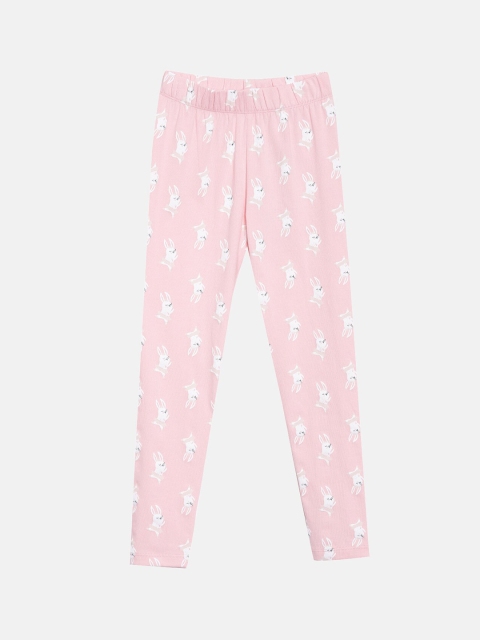 

YK Girls Pink & White Printed Ankle-Length Cotton Lycra Leggings