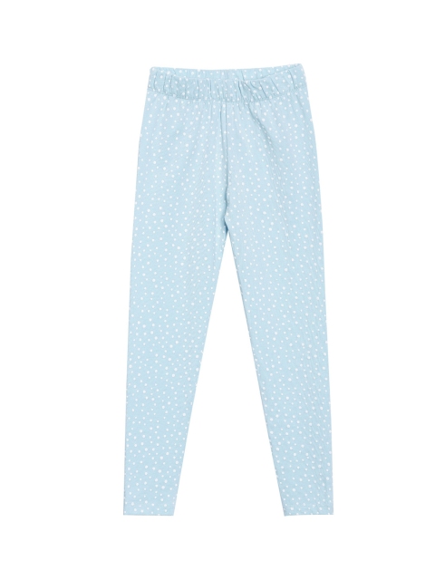 

YK Girls Blue & White Printed Cotton Lycra Leggings