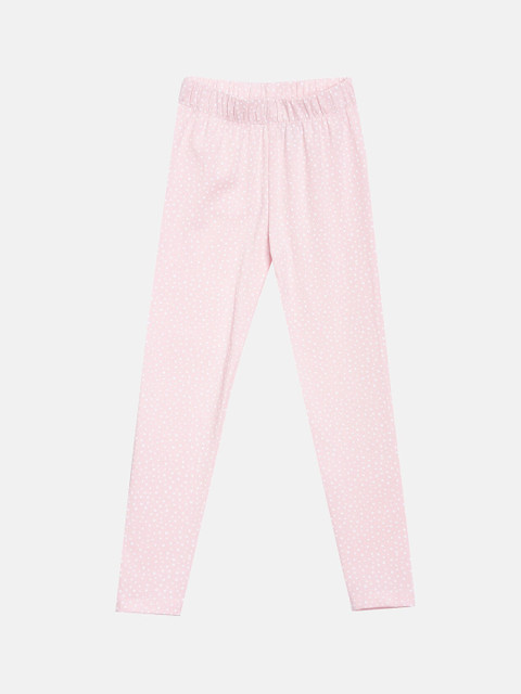 

YK Girls Pink & White Printed Ankle-Length Cotton Lycra Leggings