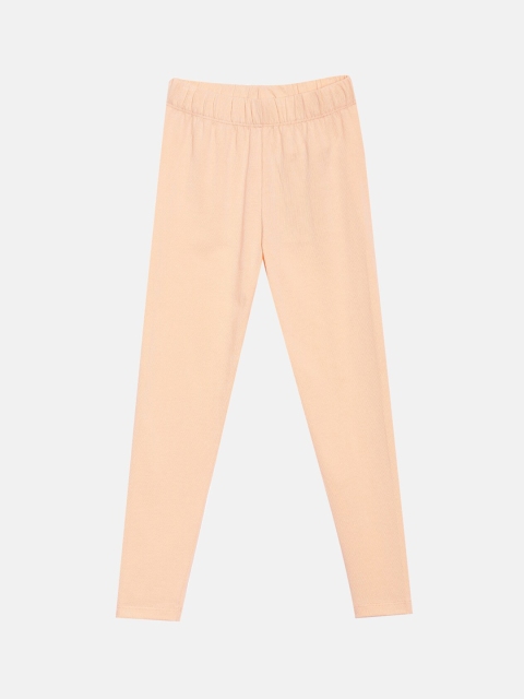 

YK Girls Beige Solid Ankle-Length Cotton Lycra Leggings