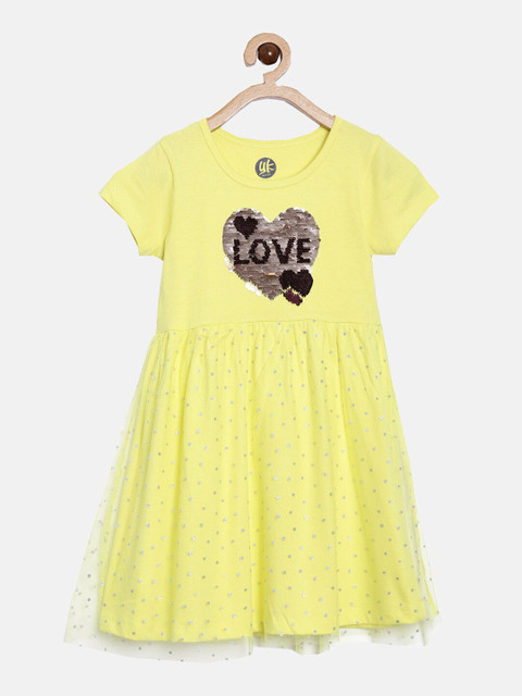 

YK Girls Yellow Sequined Pure Cotton Dress