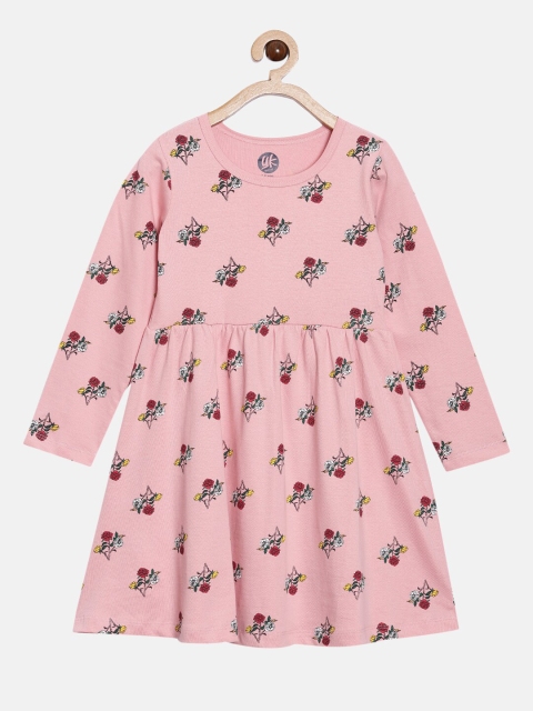 

YK Girls Pink Floral Pure Cotton A-Line Dress