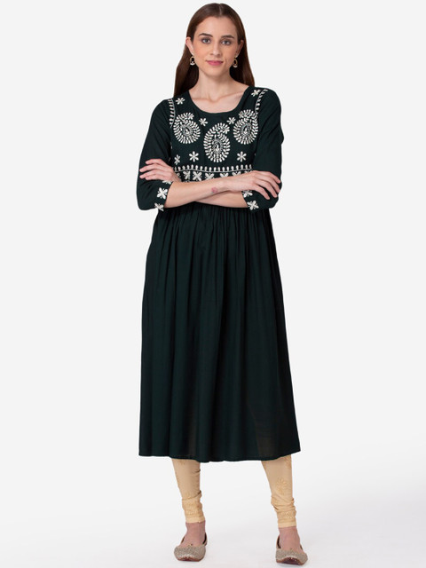 

SHINOY Women Green Ethnic Motifs Embroidered Kurta