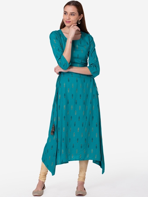 

SHINOY Women Turquoise Blue Ethnic Motifs Printed Kurta