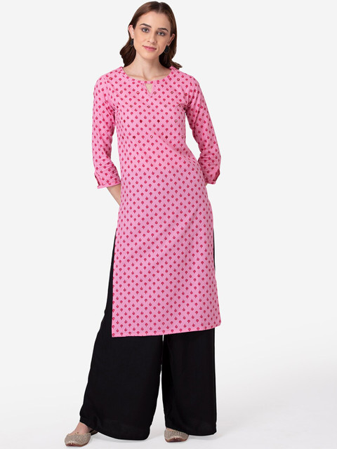 

SHINOY Women Pink Floral Printed Keyhole Neck Floral Kurta