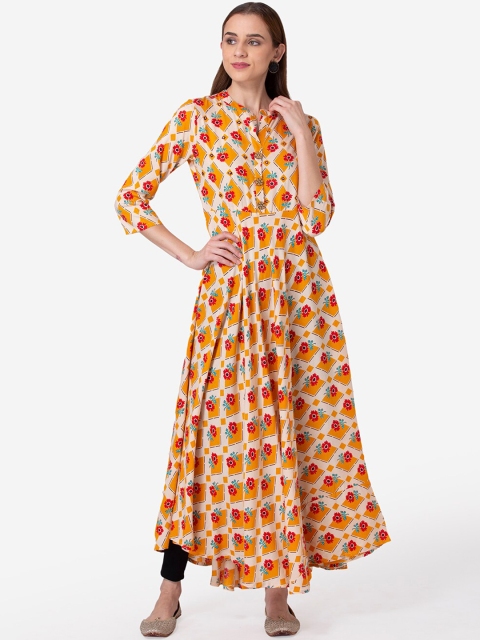 

SHINOY Women Yellow Quirky Printed Floral Anarkali Kurta