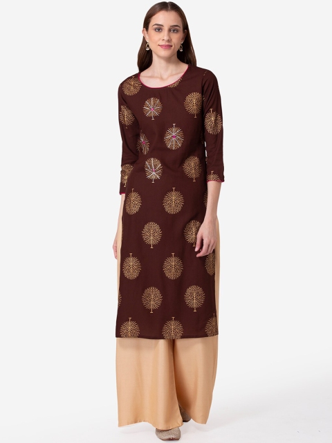 

SHINOY Women Brown Ethnic Motifs Mirror Work Floral Kurta