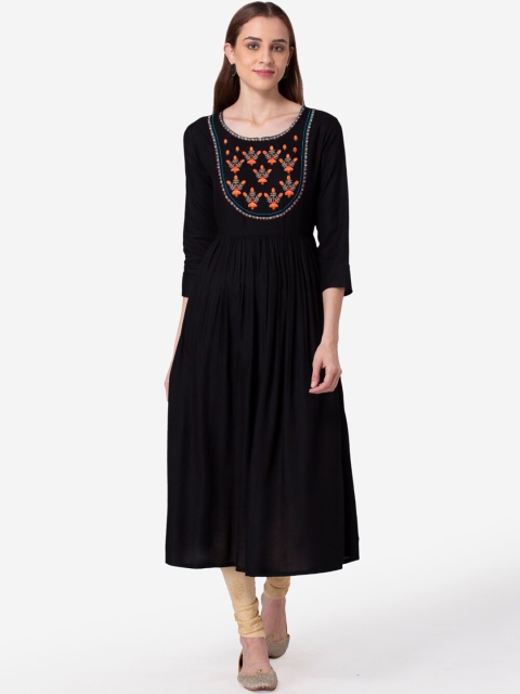 

SHINOY Women Black Ethnic Motifs Embroidered Floral Kurta
