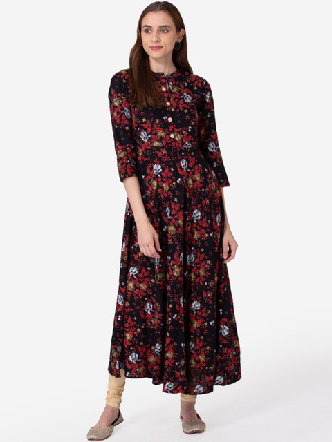 

SHINOY Women Black & Red Floral Printed Floral Anarkali Kurta