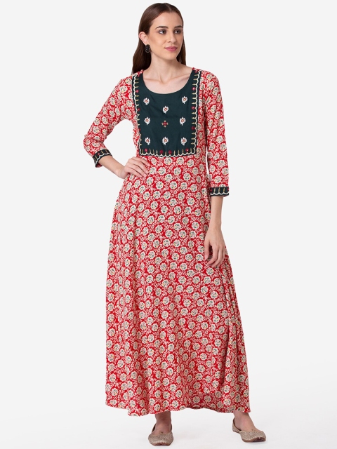 

SHINOY Women Pink Floral Printed Thread Work Floral Anarkali Kurta