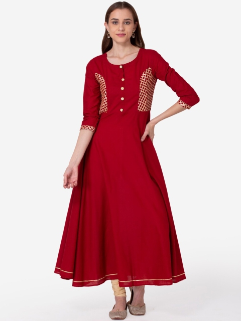 

SHINOY Women Maroon & Gold-Toned Embellished Anarkali Kurta