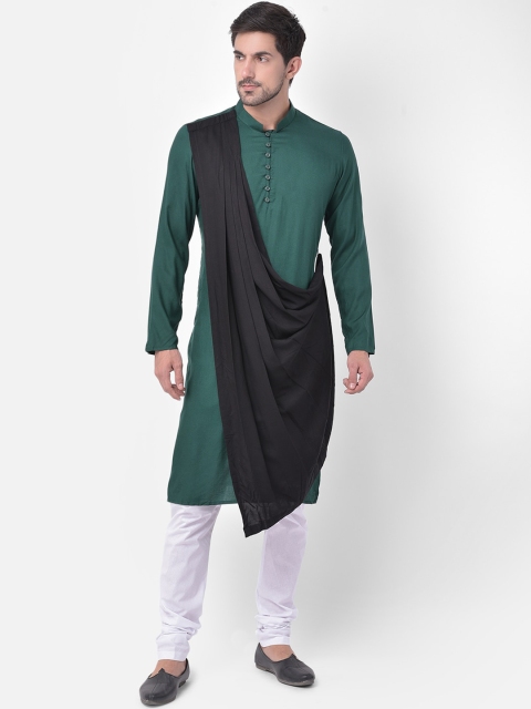 

DEYANN Men Green & Black Pleated Kurta with Pyjamas