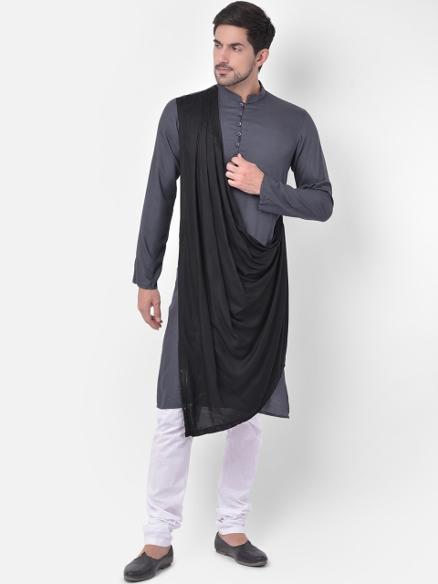 

DEYANN Men Grey Layered Kurta with Churidar