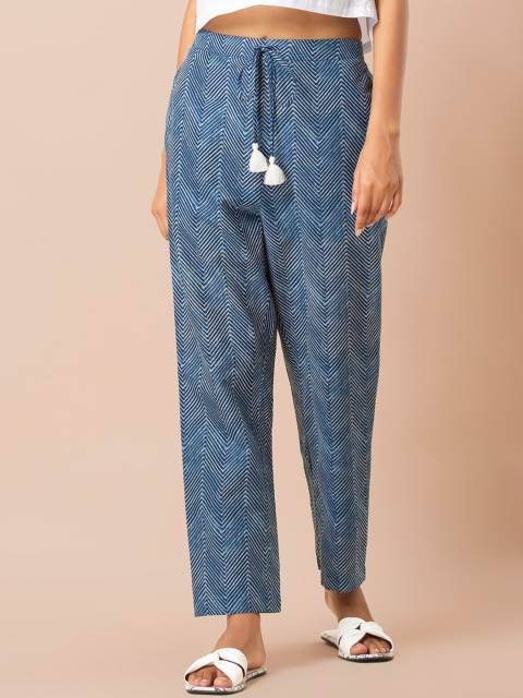 

INDYA Women Blue Printed Trousers