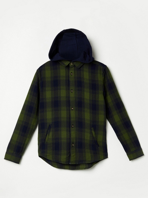 

Fame Forever by Lifestyle Boys Olive Green Opaque Checked Cotton Casual Shirt