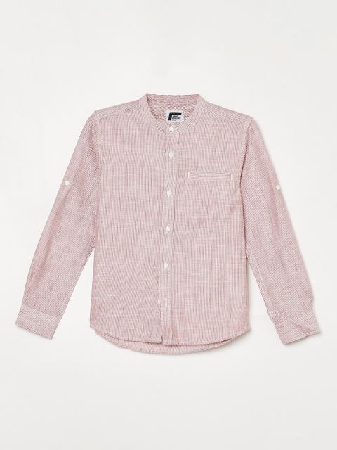 

Fame Forever by Lifestyle Boys Coral Red & Beige Opaque Striped Pure Cotton Casual Shirt