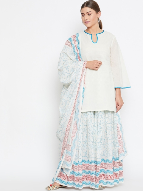 

TULIP 21 Women Off White Regular Pure Cotton Kurti with Skirt & With Dupatta