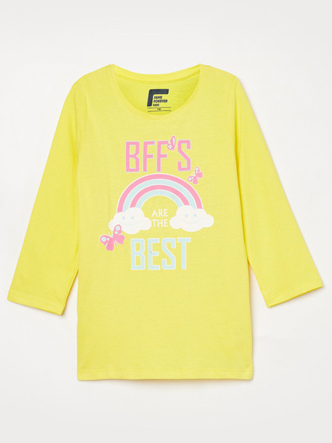 

Fame Forever by Lifestyle Yellow & Pink Regular Pure Cotton Top