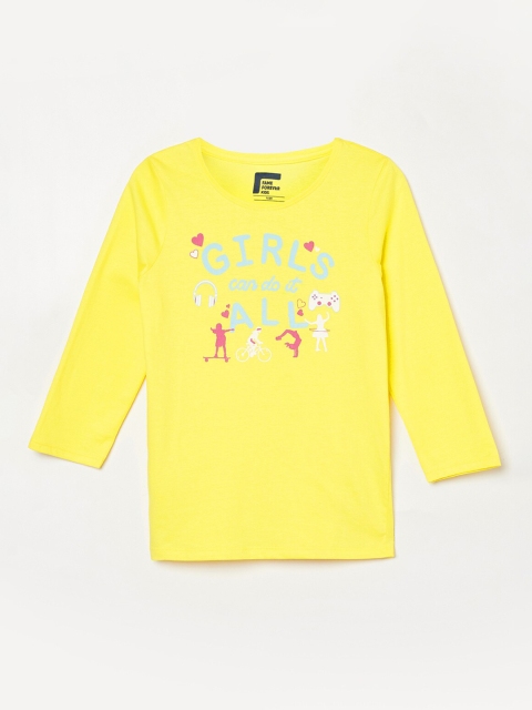 

Fame Forever by Lifestyle Girls Yellow & Blue Printed Round Neck Regular Cotton Top