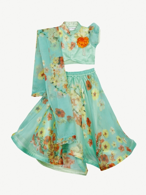 

SAKA DESIGNS Girls Green & Yellow Printed Ready to Wear Lehenga & Blouse With Dupatta