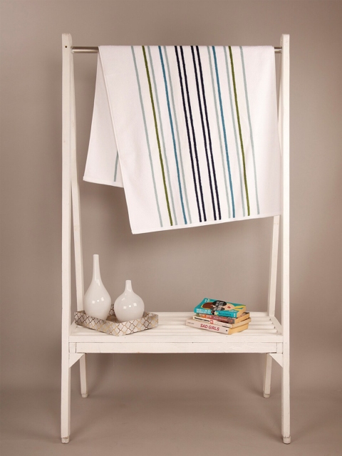 

Ariana Unisex White & Blue Striped 600 GSM Cotton Bath Towel