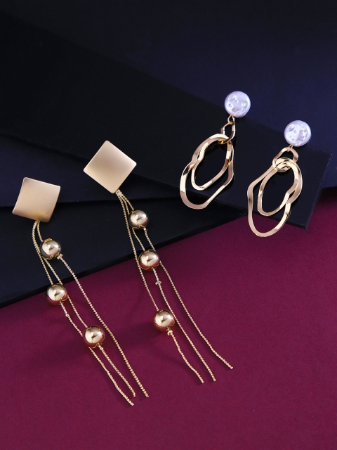 

Yellow Chimes Set Of 2 Gold-Toned Geometric Drop Earrings