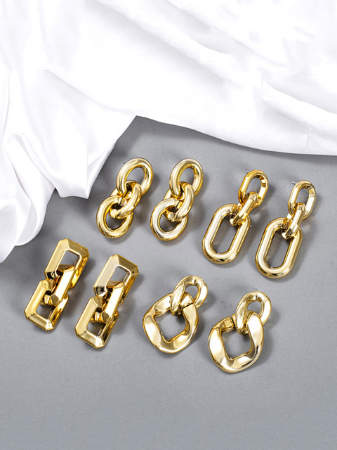 

Yellow Chimes Set of 4 Gold-Toned Geometric Drop Earrings