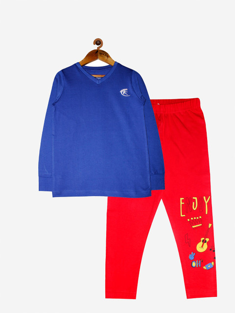 

KiddoPanti Girls Blue & Red T-shirt with Leggings