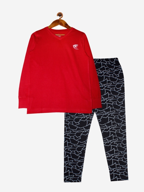 

KiddoPanti Girls Red & Black T-shirt with Leggings