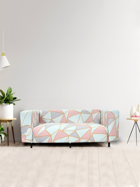 

HOUSE OF QUIRK Navy Blue & Pink Floral Printed 2 Seater Stretchable Sofa Cover