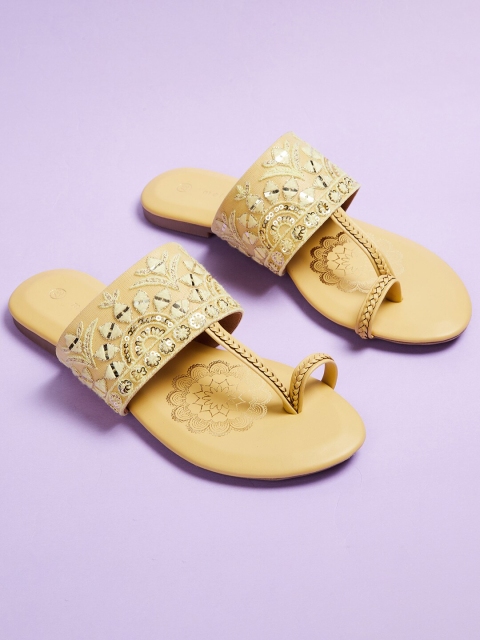 

Melange by Lifestyle Yellow Embroidered One Toe Flats