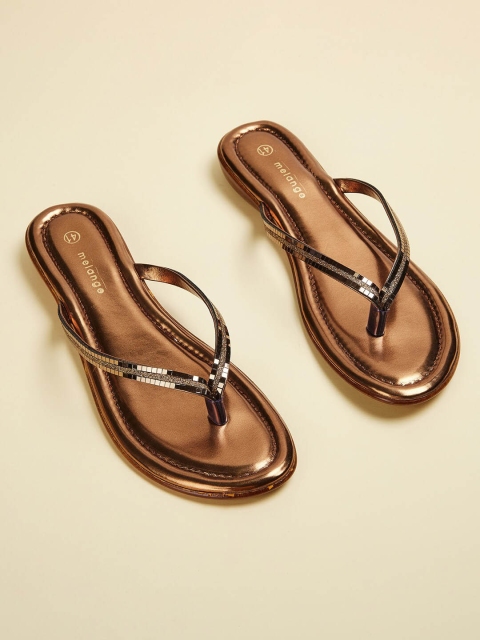 

Melange by Lifestyle Brown Embellished T Strap Flats