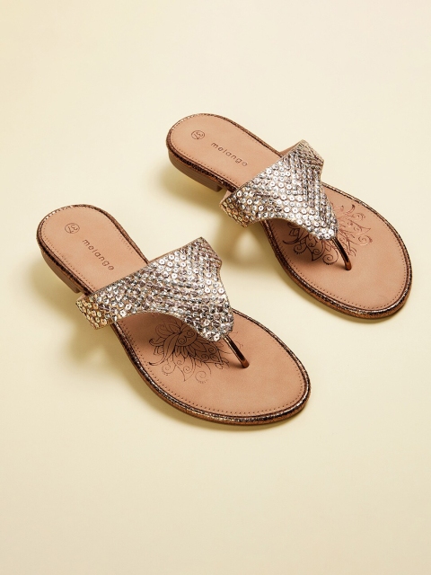 

Melange by Lifestyle Brown Sandals Embellished T Strap Flats