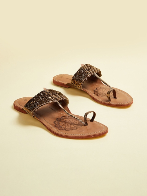 

Melange by Lifestyle Women Brown Embellished Ethnic One Toe Flats