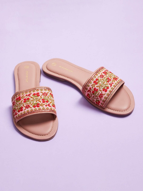 

Melange by Lifestyle Women Pink & Red Embellished Ethnic Open Toe Flats