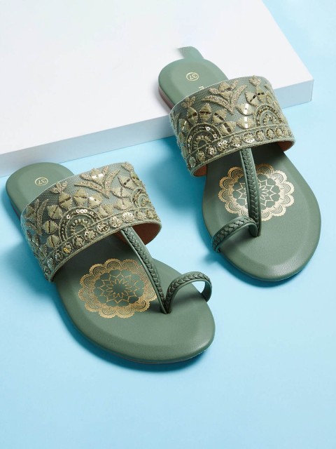 

Melange by Lifestyle Women Green Ethnic One Toe Flats