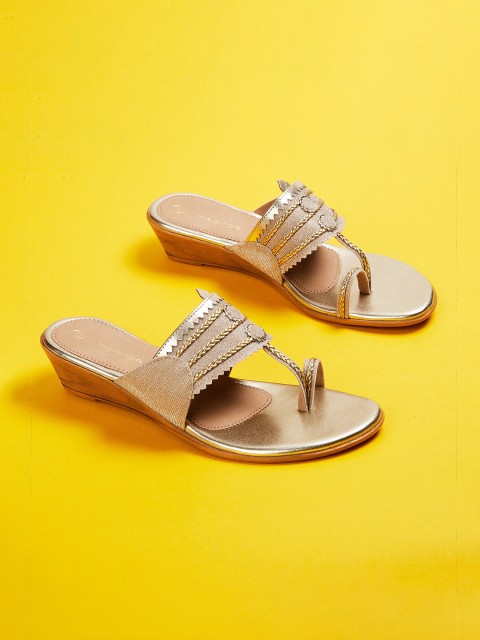 

Melange by Lifestyle Gold-Toned Ethnic Wedge Sandals