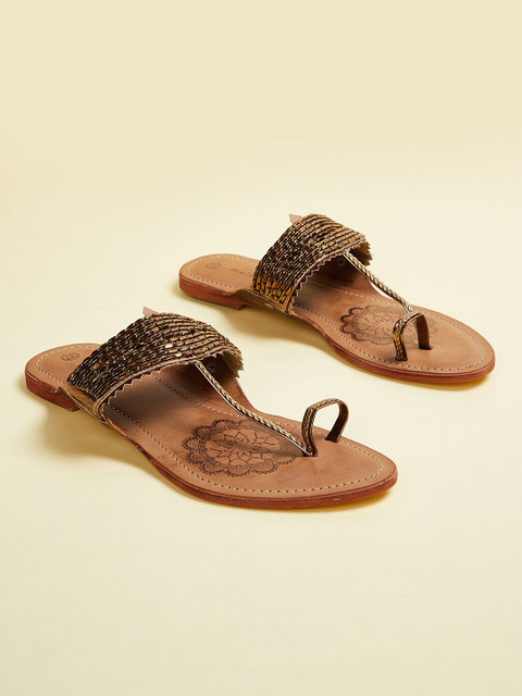 

Melange by Lifestyle Women Brown Embellished Ethnic One Toe Flats